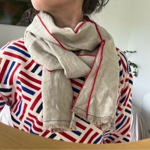 Apolis natural linen scarf with red detailing